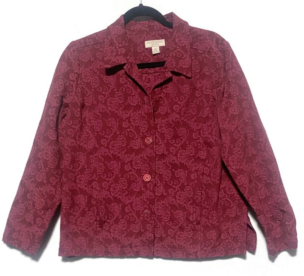 Appleseeds Women's 12 Petite Tapestry Jacket Red Button Front Woven Jacket